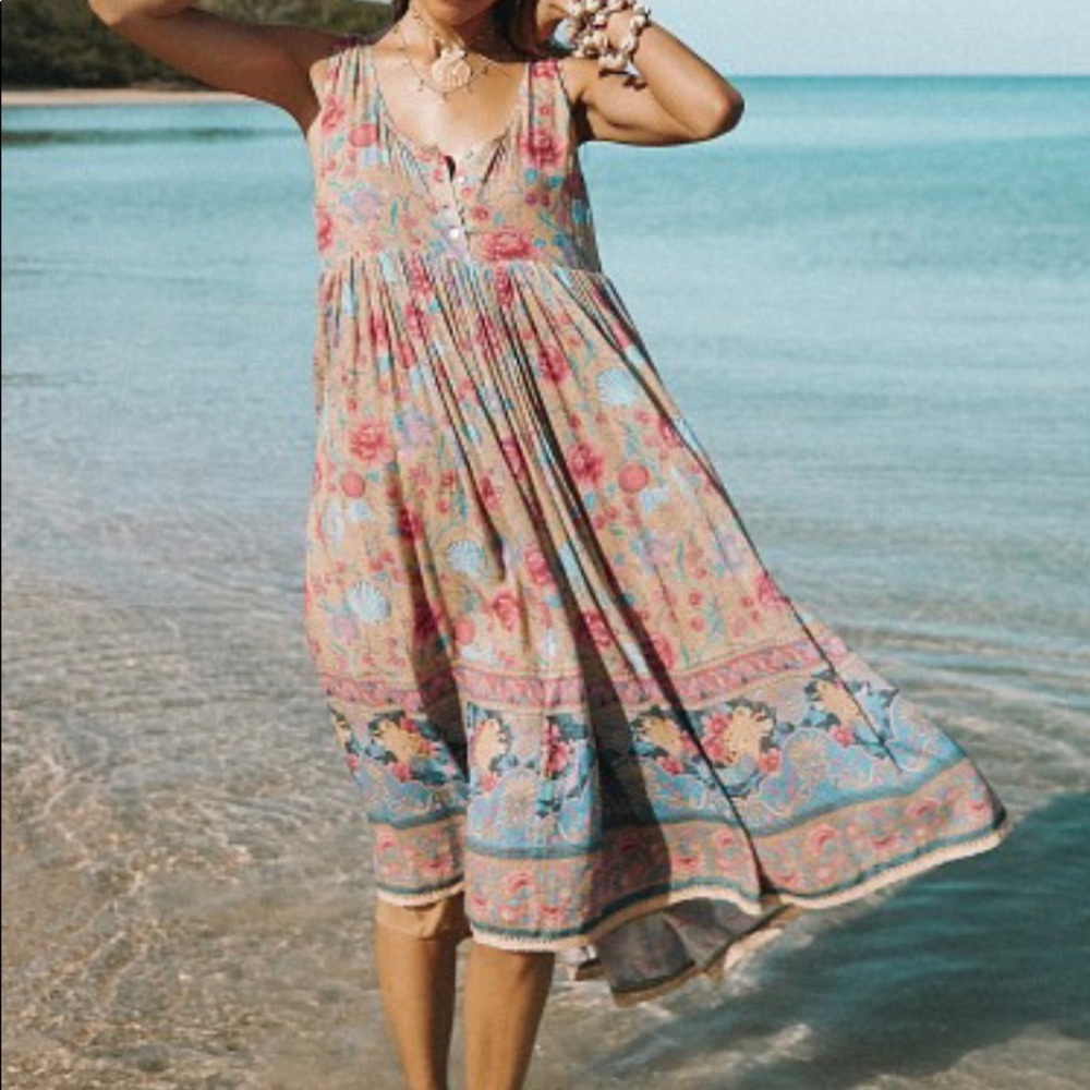 Spell Seashell Babydoll Midi Dress - Opal